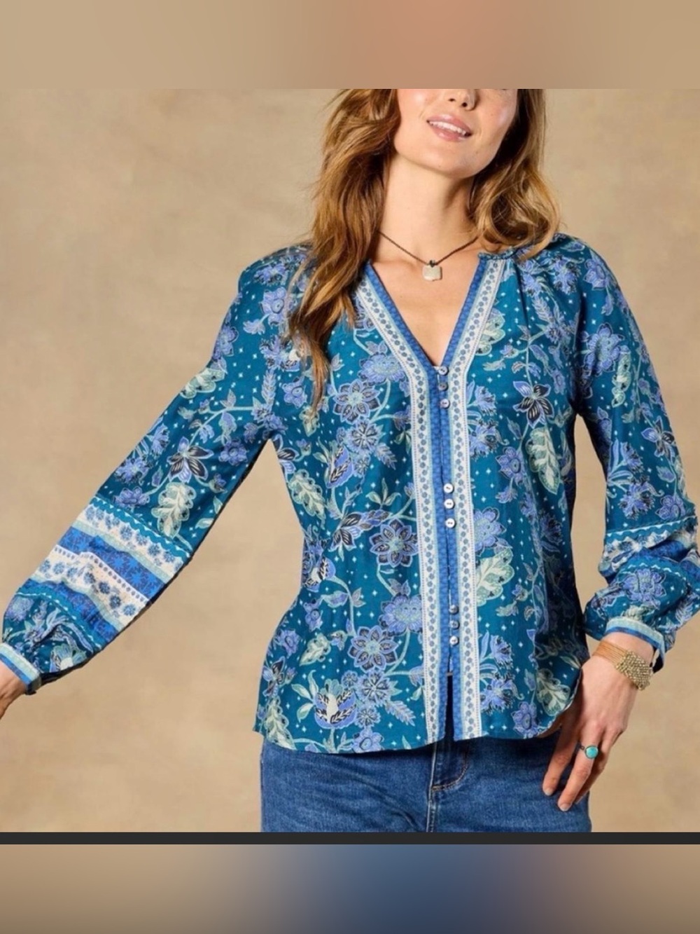 Sundance Arvilla Blue Floral Silk Blend Peasant Blouse Size Xsmall Boho  New